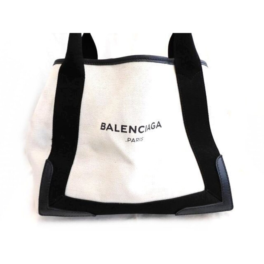 BALENCIAGA Tote bag Navy Blue Cabas Canvas Ivory White Black